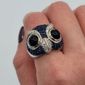 Sapphire sterling silver owl ring